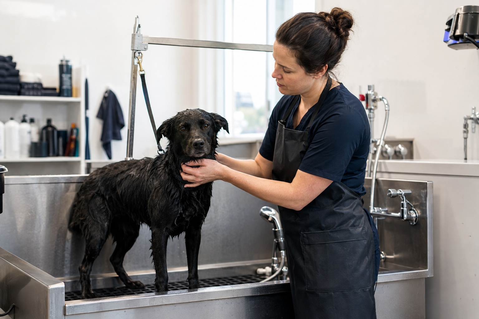 AI-generated use scenario in a professional dog-grooming facility